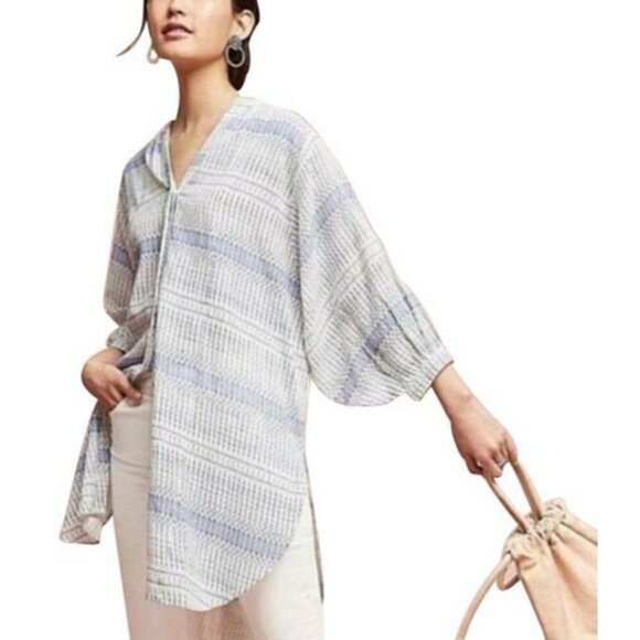 Maeve - Anthropologie Lena Yarn Dyed Tunic Shirt Boho Balloon Sleeve - Picture 2 of 10